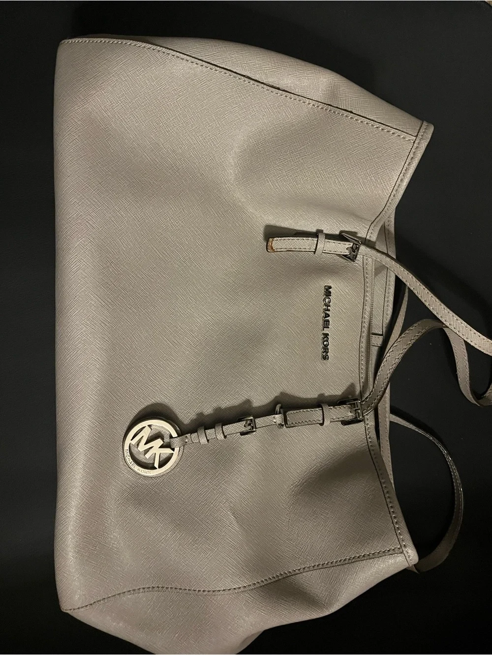 Michael Kors Light Beige Saffiano Tote with MK Charm